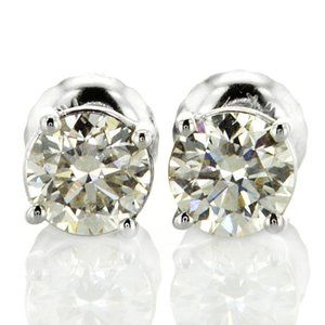 Diamond Stud Earrings Round Shape Real H/I VS2/SI1 14K White Gold 1.01 Carat